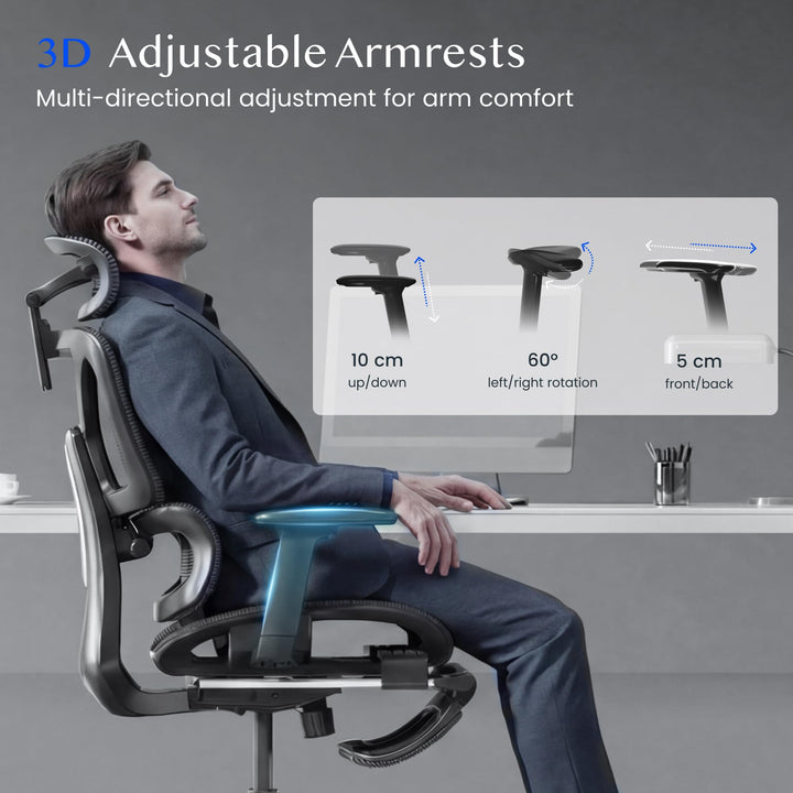 Ergonomischer Bürostuhl mit Fussstütze 3D-Armlehnen bis 136 kg - Bild 5
