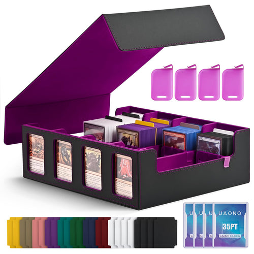 Trading Card Box 2400+ Karten PU-Leder mit Display-Fenster schwarz/lila