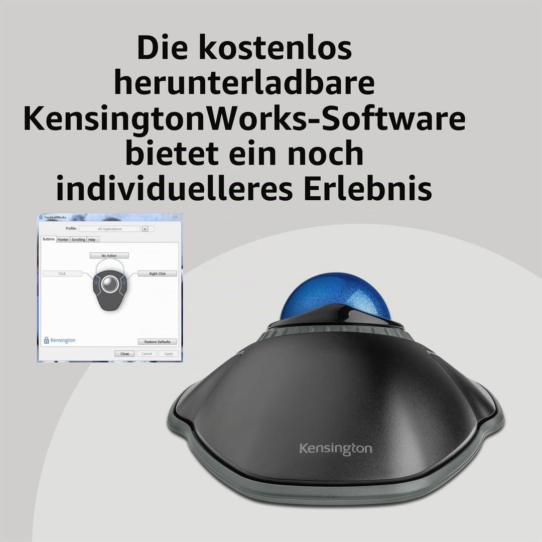 Trackball-Maus kabelgebunden mit Scroll-Ring 40mm Kugel ergonomisch - Bild 5