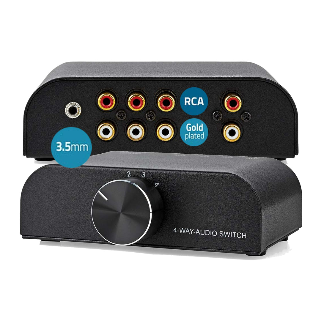 Audio-Eingangsumschalter 4-fach 3x Cinch + 1x Klinke Metallgehäuse