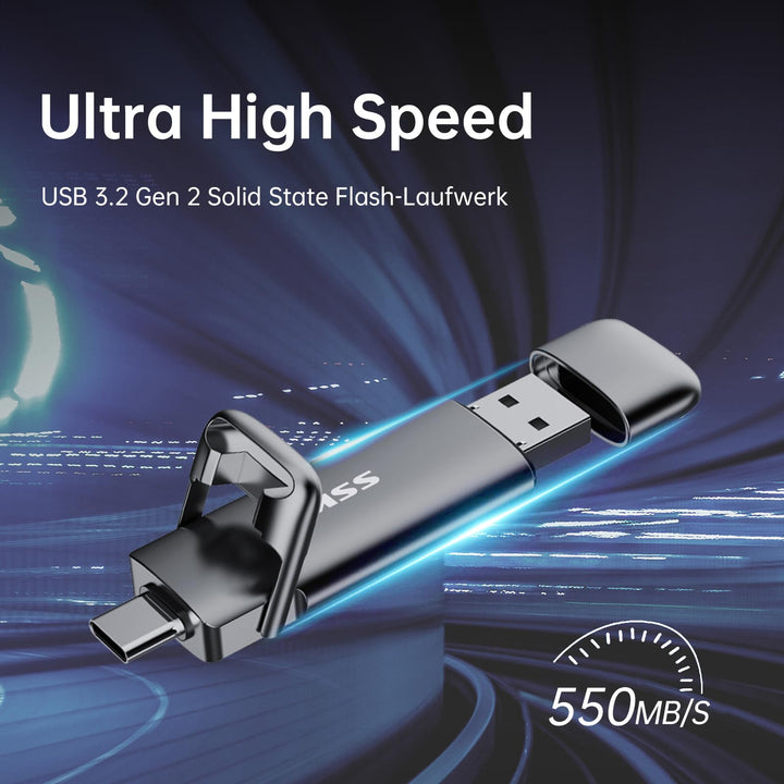 Externe SSD 256GB Dual USB-C + USB-A USB 3.2 Gen2 bis 550 MB/s - Bild 2