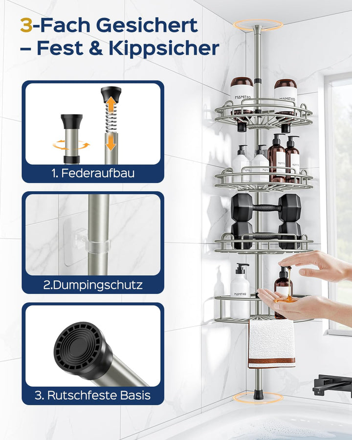 Duschablage Ecke Teleskop 4-stöckig ohne Bohren Metall Silber - Bild 2