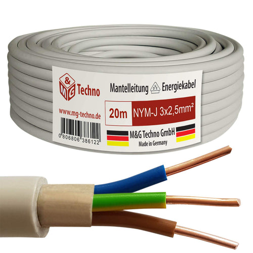 Mantelleitung NYM-J 3x2,5 mm² Feuchtraumkabel Kupfer 20m grau