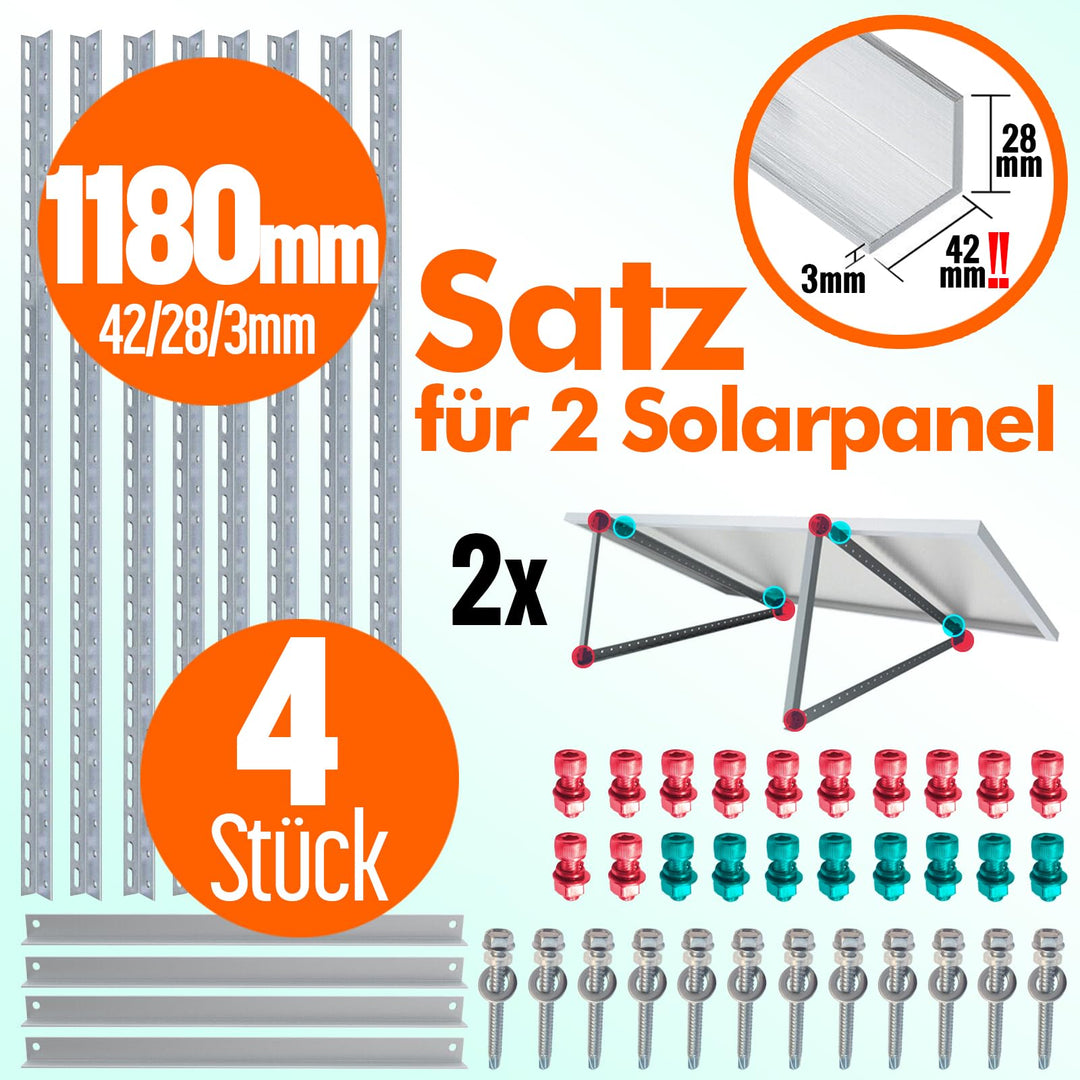 Solarmodul Halterung Aluminium 1180mm 0-90° für 2 Panels Flachdach - Bild 2