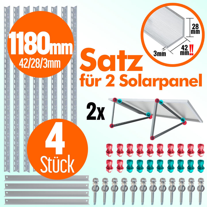 Solarmodul Halterung Aluminium 1180mm 0-90° für 2 Panels Flachdach - Bild 2