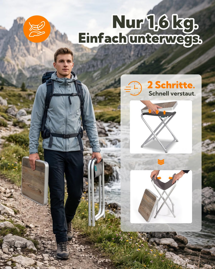 Campinghocker faltbar 2-in-1 mit MDF-Tischplatte Aluminium 100 kg - Bild 6