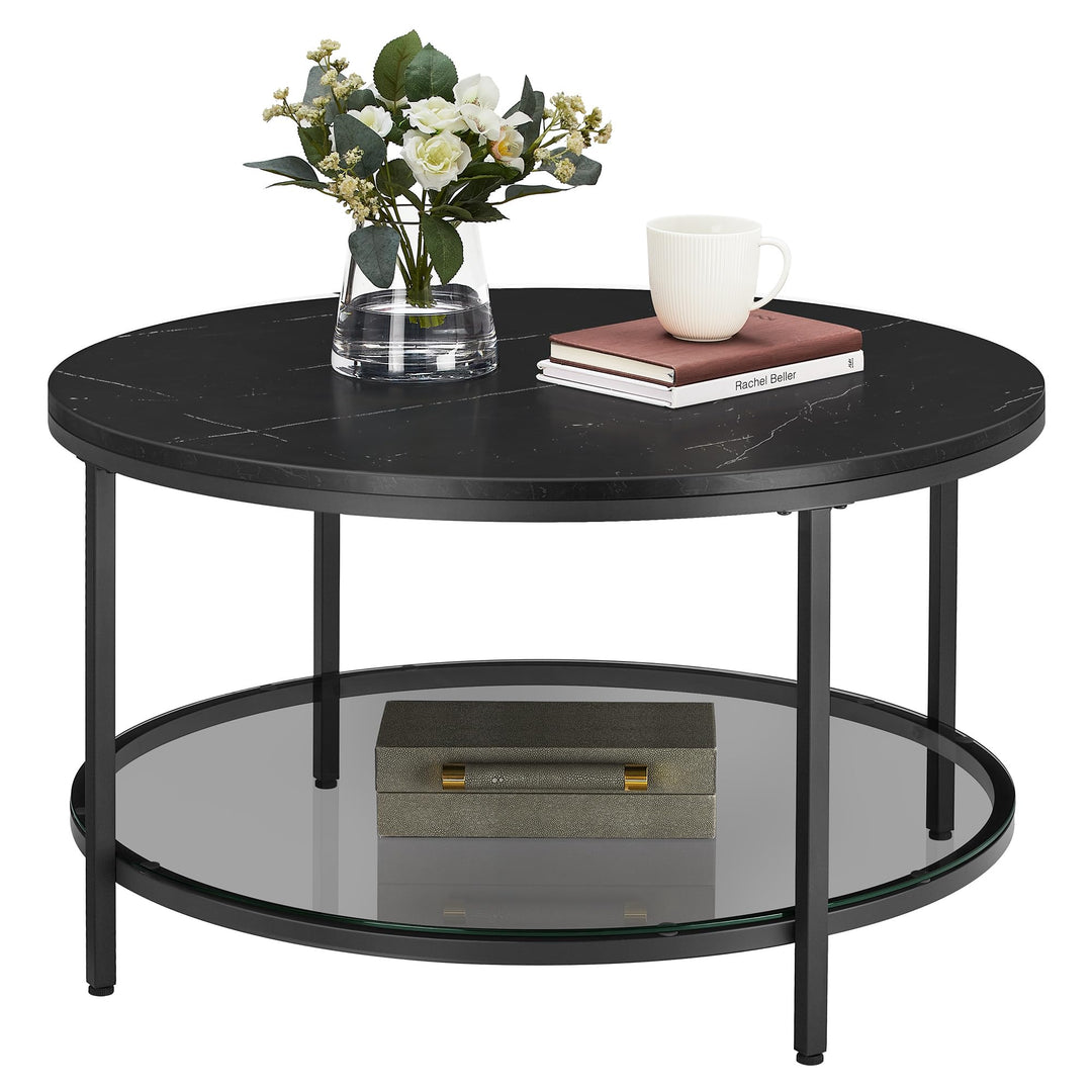 Couchtisch Glas Marmorschwarz 80x80x45 cm mit Ablagefläche