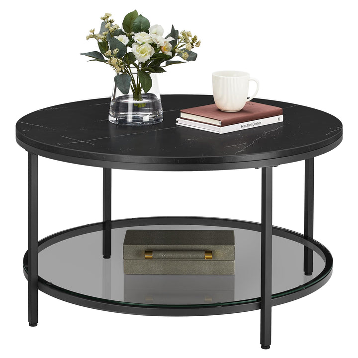 Couchtisch Glas Marmorschwarz 80x80x45 cm mit Ablagefläche