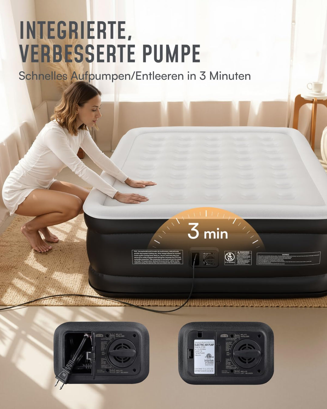 Luftbett 2 Personen selbstaufblasend 203x152x46cm mit Pumpe - Bild 4