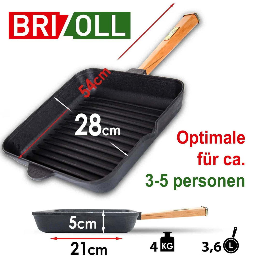 Gusseisen-Grillpfanne quadratisch 28x28 cm mit abnehmbarem Griff Induktion - Bild 2