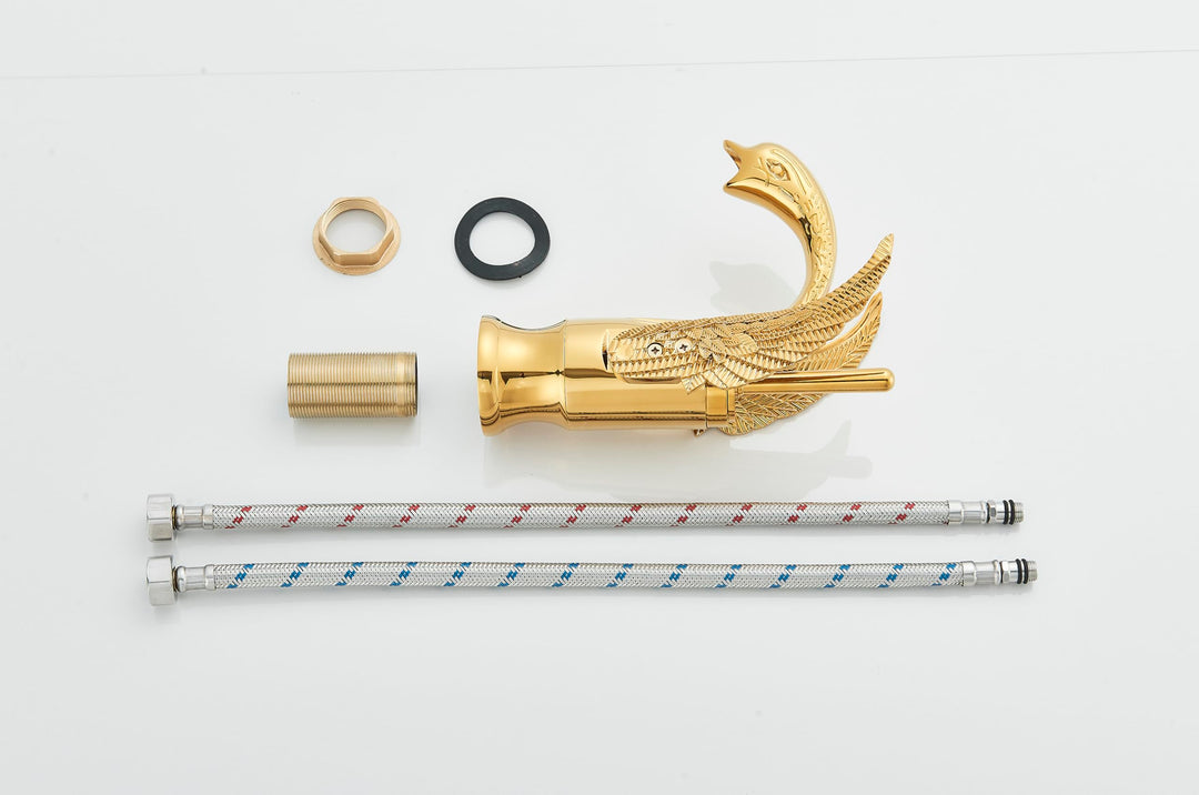 Waschtischarmatur Gold Schwanen-Design Einhebel Messing für Badezimmer - Bild 7