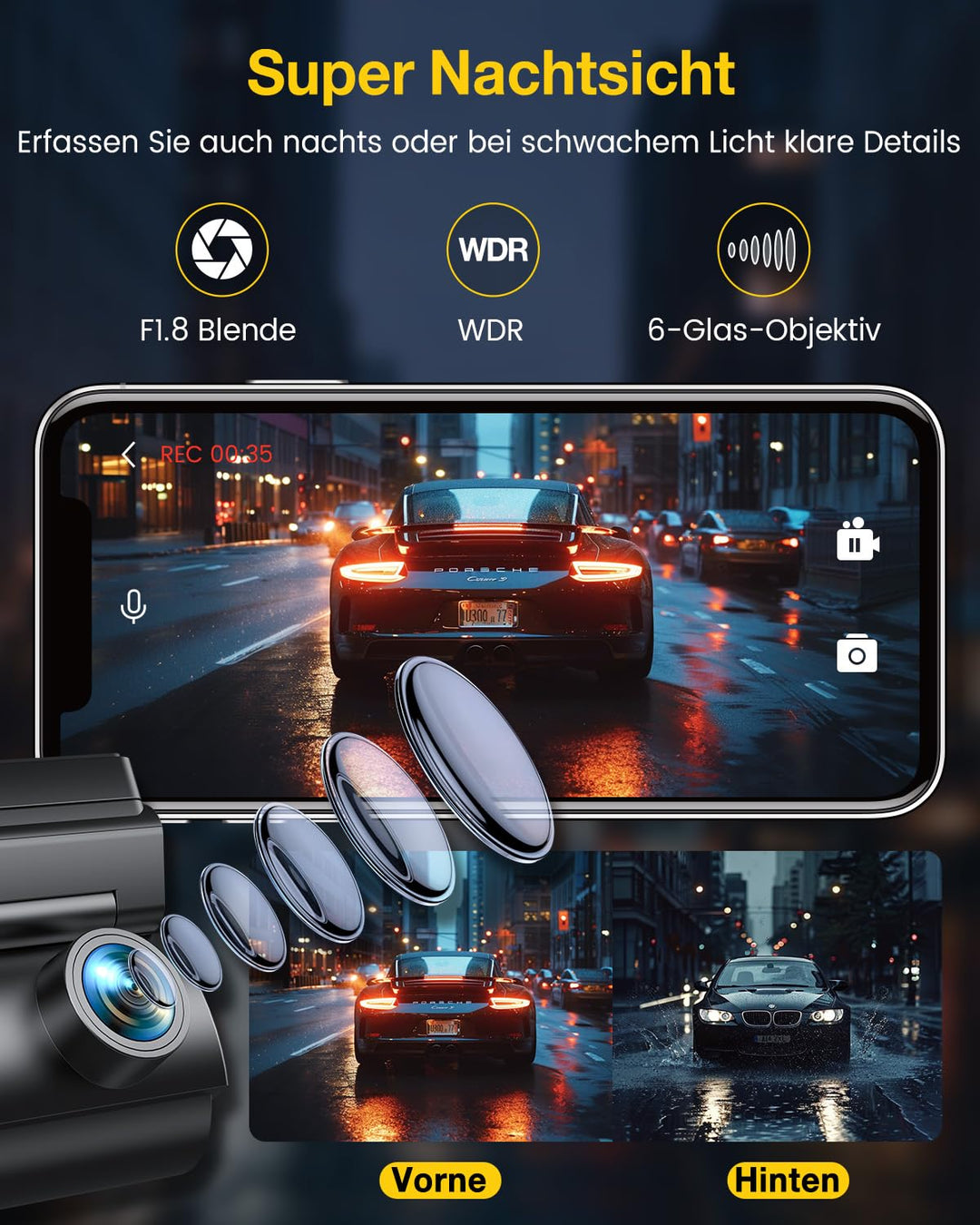Dashcam Vorne Hinten 4K+1080P mit 5.8GHz WiFi GPS und 64GB SD - Bild 5