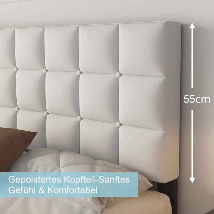 Polsterbett 140x200 cm Leinen gepolstertes Kopfteil mit Stauraum
