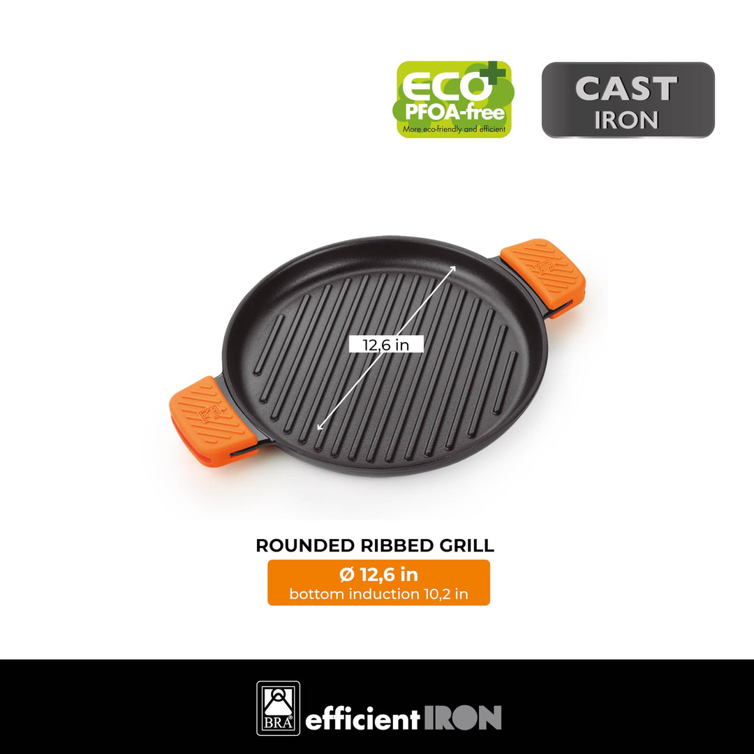 Grillpfanne rund 32 cm Gusseisen mit Streifenrillen für Induktion - Bild 2