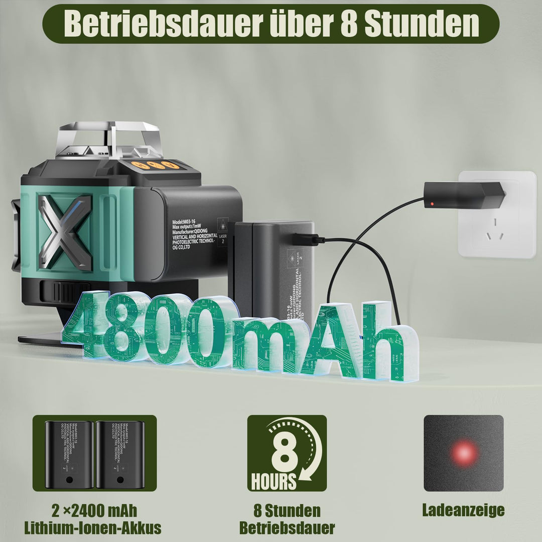 Kreuzlinienlaser Grün 4x360° Selbstnivellierend mit Akku-Set - Bild 6