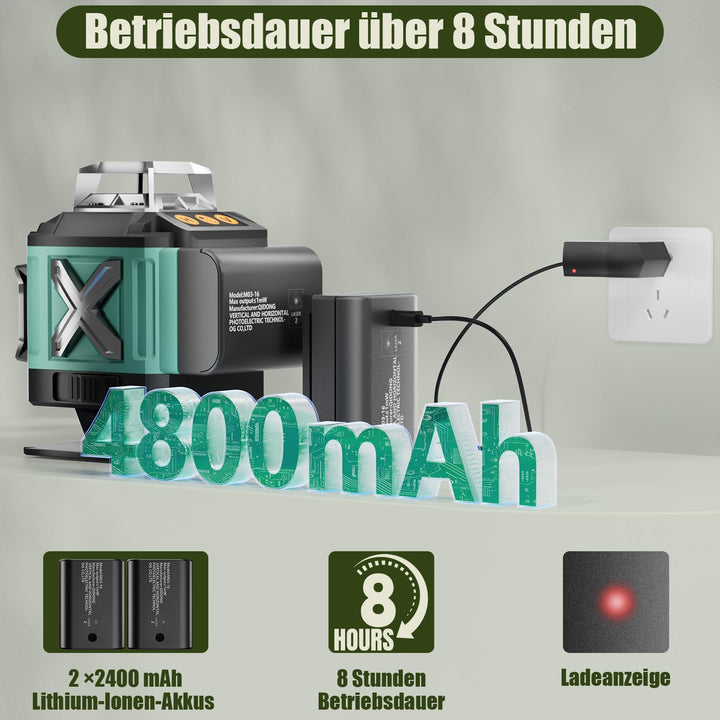 Kreuzlinienlaser Grün 4x360° Selbstnivellierend mit Akku-Set - Bild 6