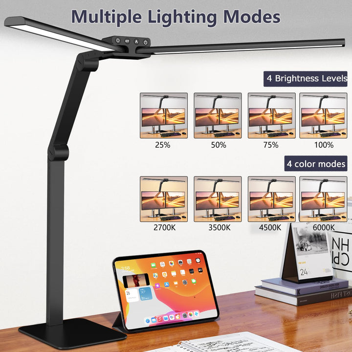 LED Schreibtischlampe Doppelkopf dimmbar 24W Metallbasis Büro - Bild 7