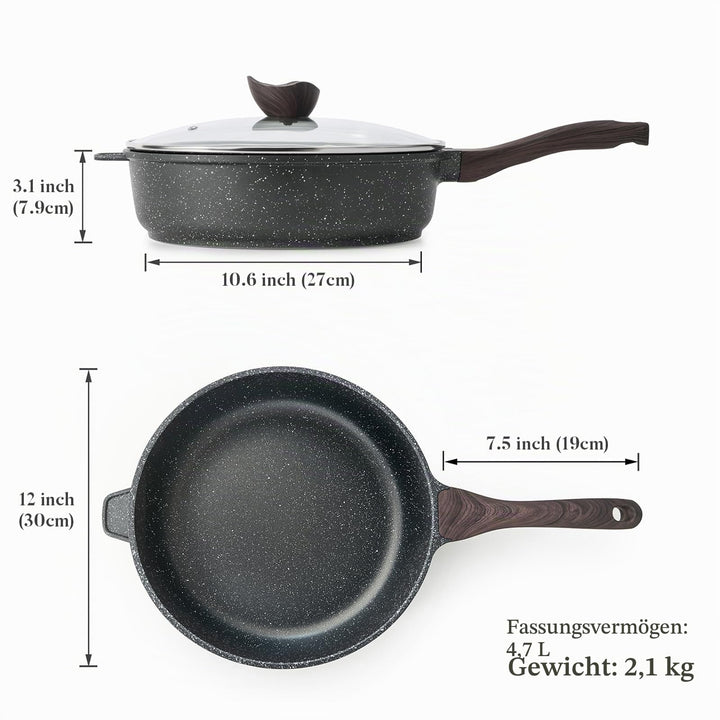 Tiefe Bratpfanne 30 cm Granit-Antihaftbeschichtung mit Glasdeckel Induktion - Bild 7