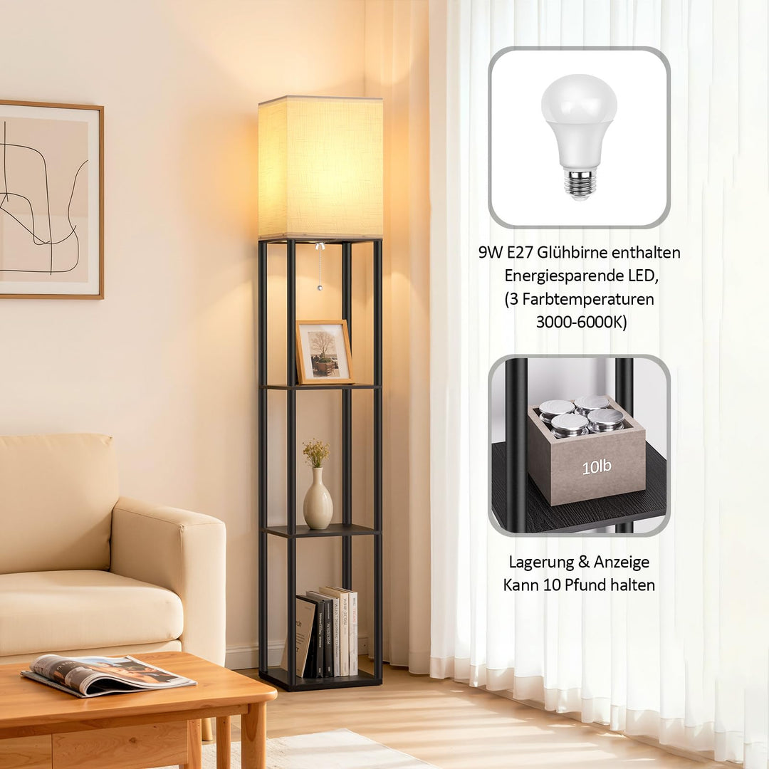 Stehlampe mit Regal Vintage Schwarz 9W LED 3 Farbtemperaturen - Bild 4