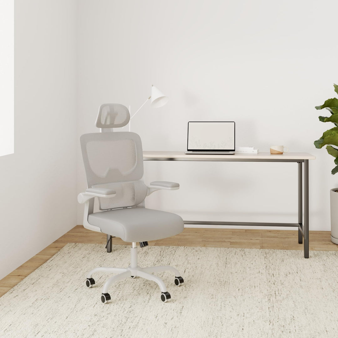 Ergonomischer Bürodrehstuhl Netz mit verstellbarer Lendenstütze Hellgrau - Bild 2