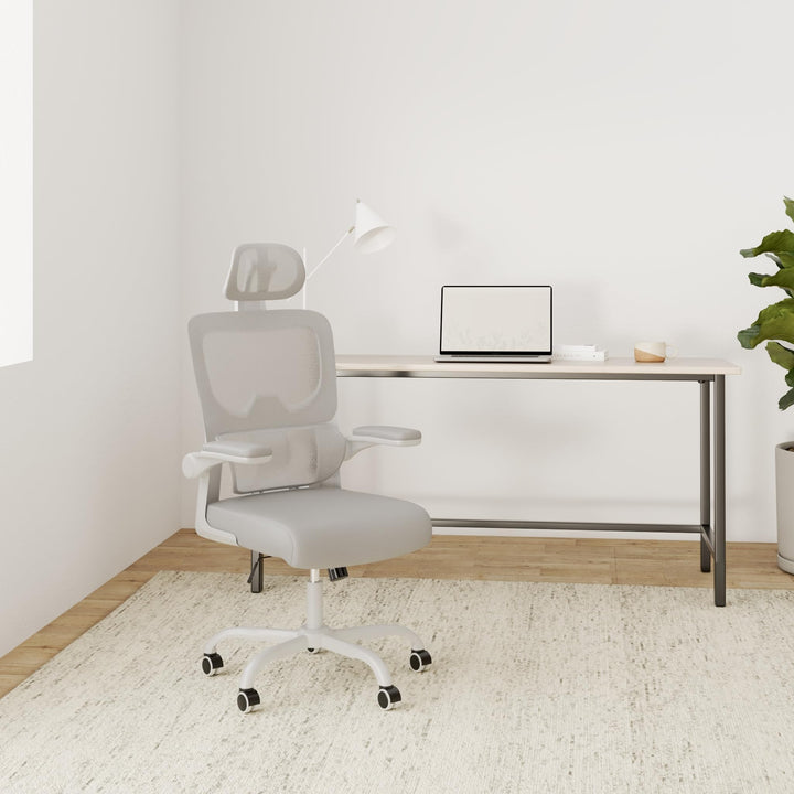 Ergonomischer Bürodrehstuhl Netz mit verstellbarer Lendenstütze Hellgrau - Bild 2