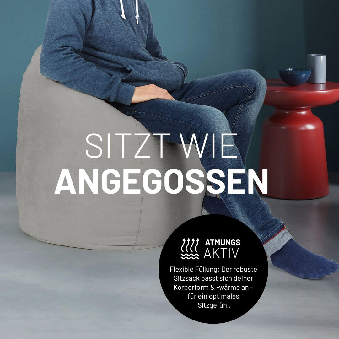 Sitzsack Microvelours 60x45cm grau für Kinder und Erwachsene - Bild 7