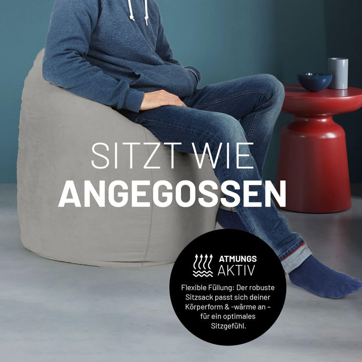 Sitzsack Microvelours 60x45cm grau für Kinder und Erwachsene - Bild 7