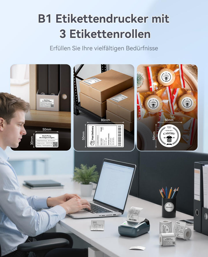 Etikettendrucker Thermodruck Bluetooth 50mm mit 3 Rollen wasserfest - Bild 2