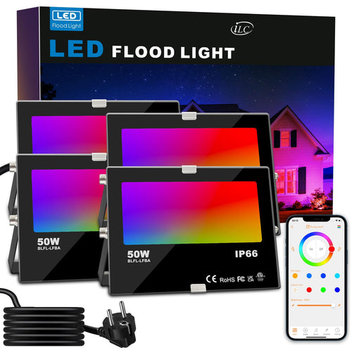 RGB LED Flutlicht 30W RGBW Farbwechsel mit App 4er-Set IP66