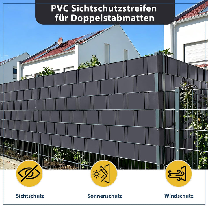 Sichtschutzstreifen PVC Doppelstabmatte 2x50m Anthrazit mit 40 Clips - Bild 2