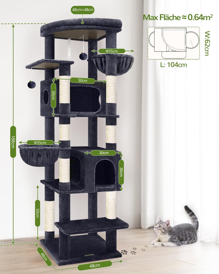 Eck-Kratzbaum XXL 188 cm für grosse Katzen mit 2 Katzenhäusern - Bild 2