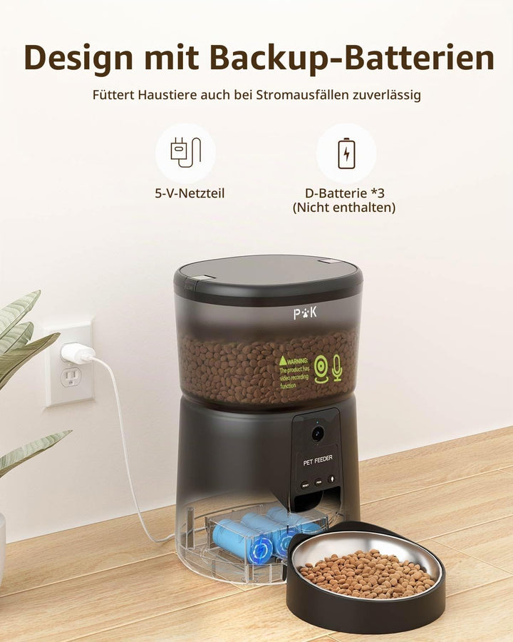 Futterautomat Katze mit HD-Kamera 4L Edelstahlnapf WLAN App - Bild 6