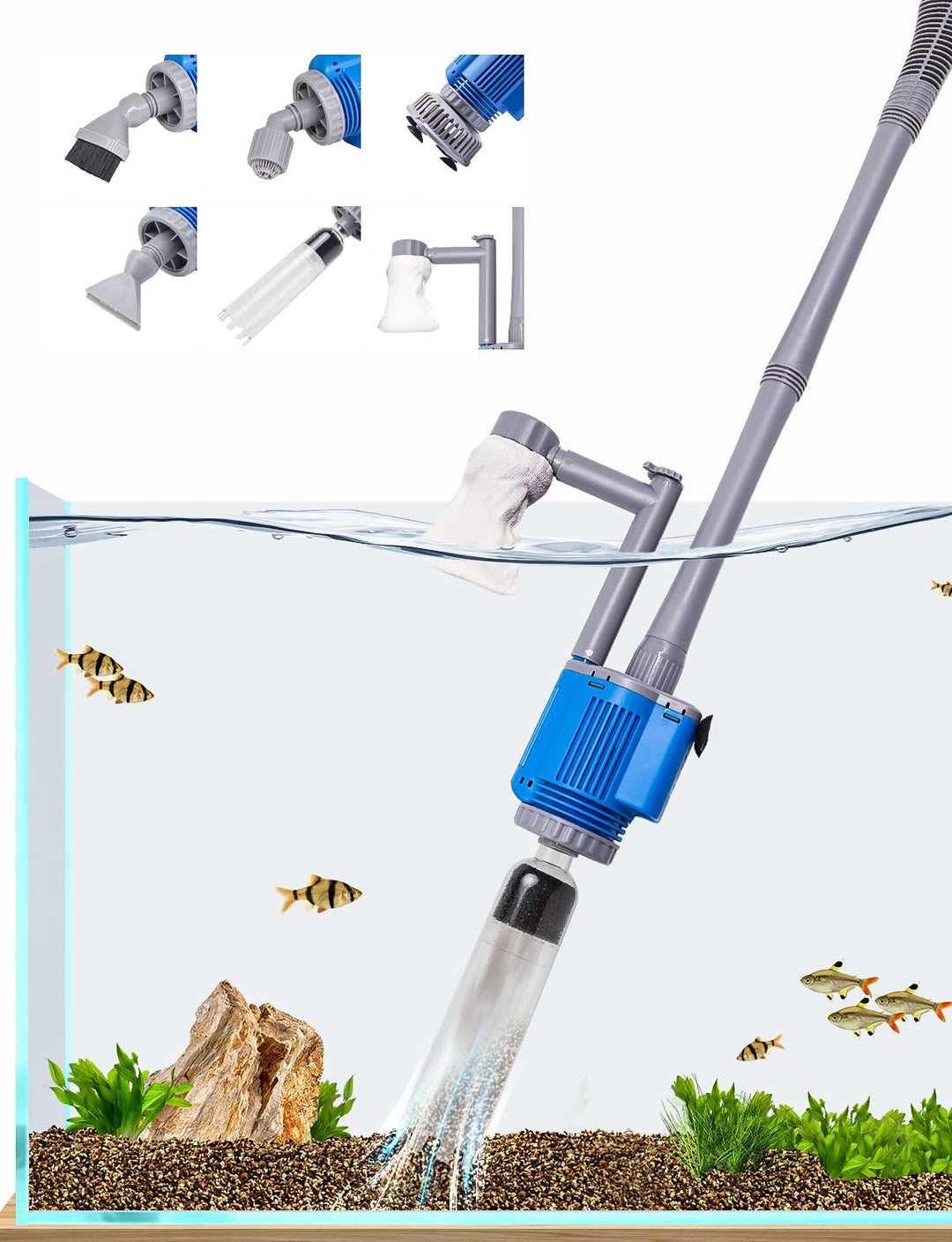 Aquarium Kiesreiniger Elektrisch 6-in-1 mit Mulmsauger 1700 l/h