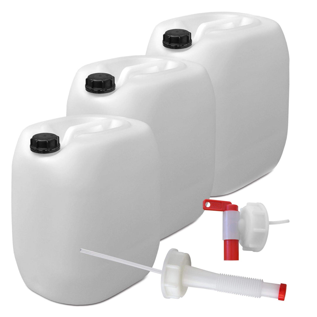 Wasserkanister 30L HDPE mit Hahn und Ausgiesser 3er-Set