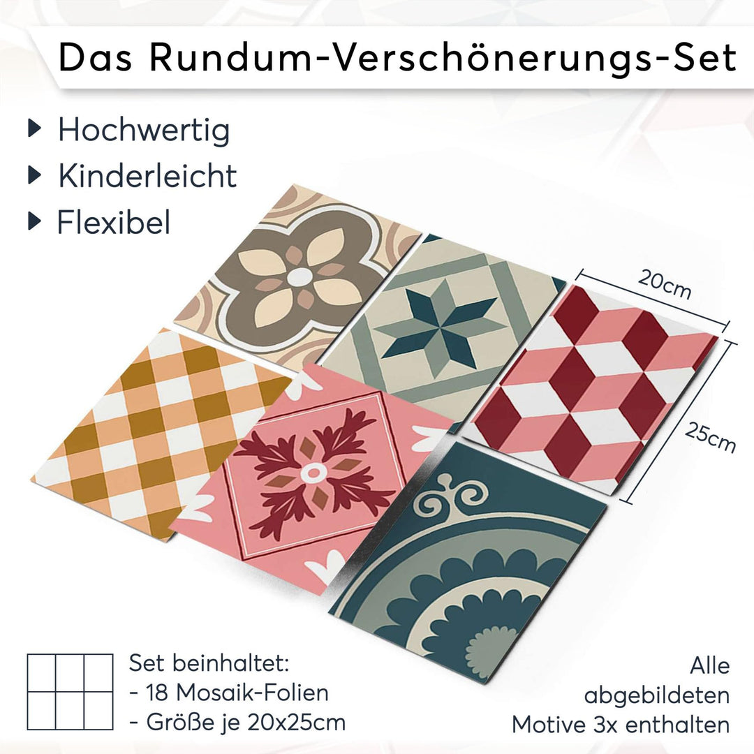 Fliesenfolie Mosaik selbstklebend 20x25 cm 18er-Set für Küche &amp; Bad - Bild 7