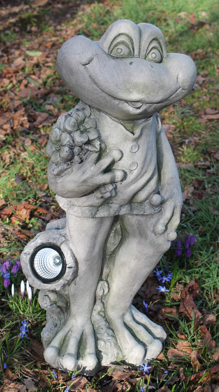 Solar Gartenfigur Frosch 66 cm Magnesia Steinoptik LED Dämmerungssensor - Bild 5