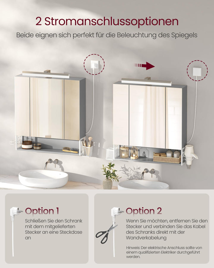 Spiegelschrank Bad mit LED-Beleuchtung 3 Türen Steckdose USB - Bild 8
