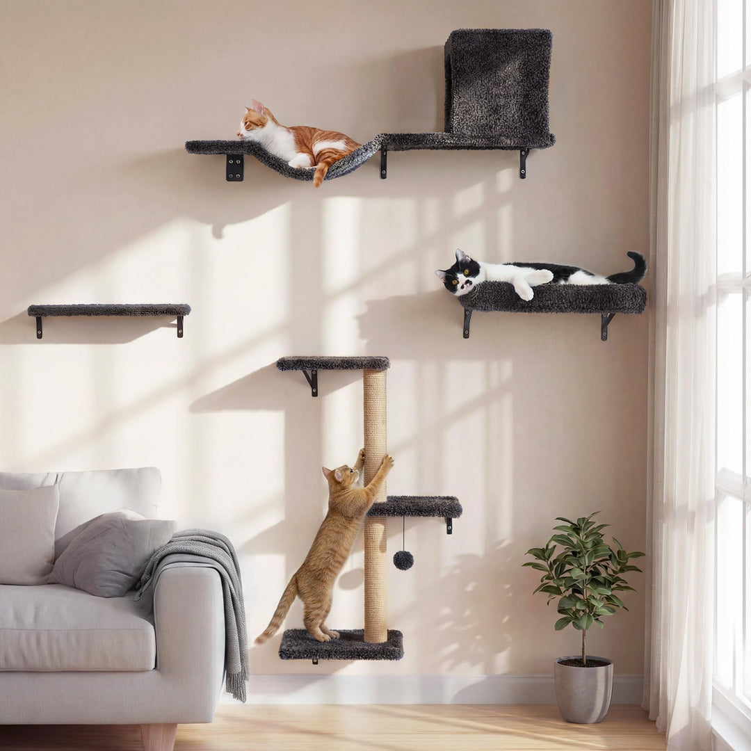 Katzen Kletterwand Set 10-teilig Multiplexholz mit Hängematte bis 18 kg