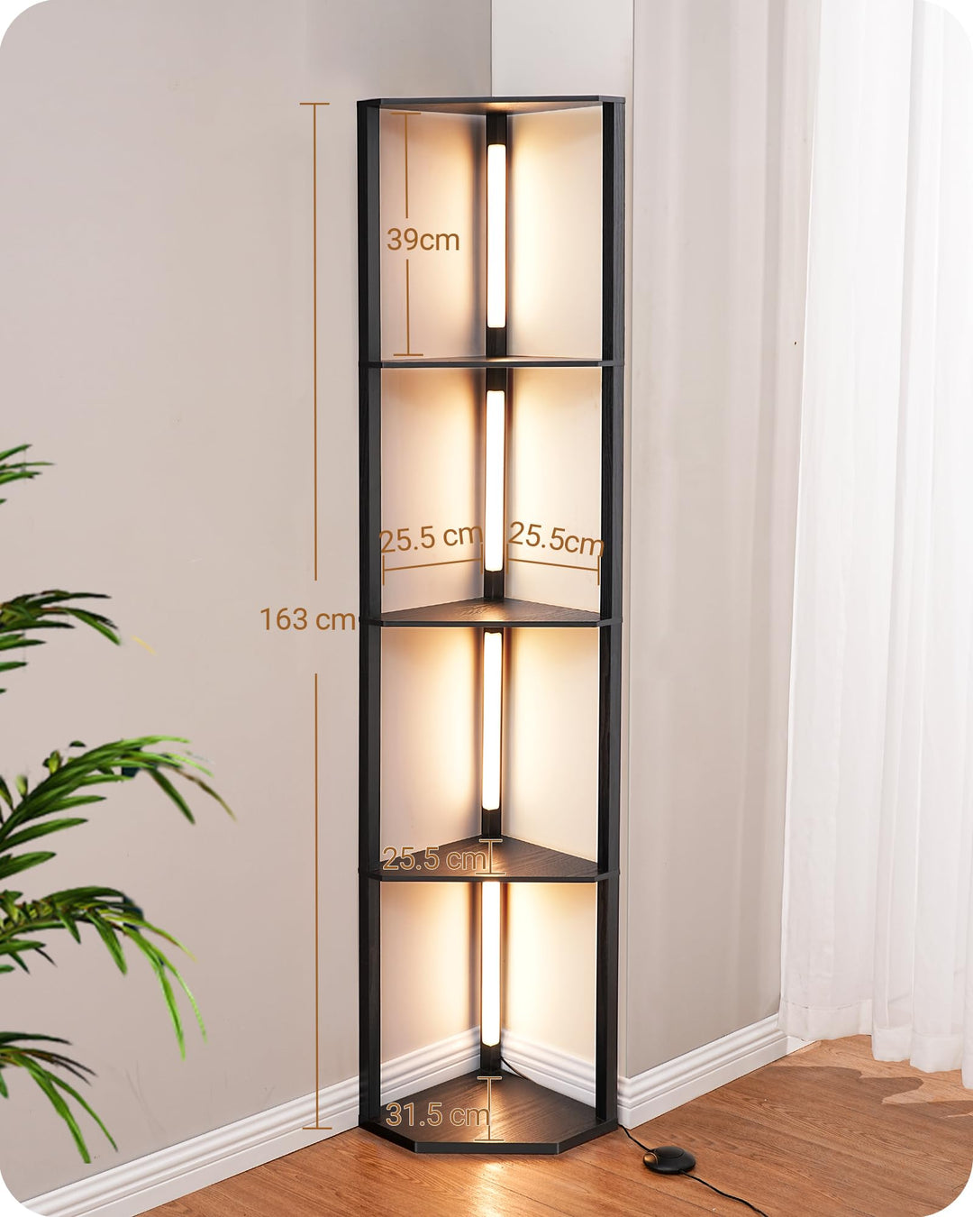 Stehlampe mit Regal LED dimmbar 3-in-1 Schwarz Holzmaserung - Bild 5