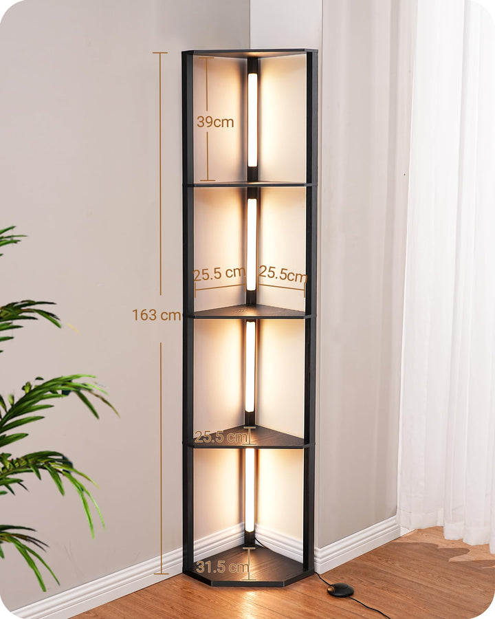 Stehlampe mit Regal LED dimmbar 3-in-1 Schwarz Holzmaserung - Bild 5