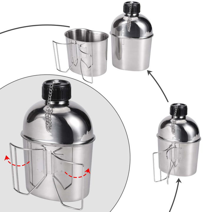Feldflasche Edelstahl Set 1,2l mit 0,6l Becher und Nylonbeutel - Bild 2