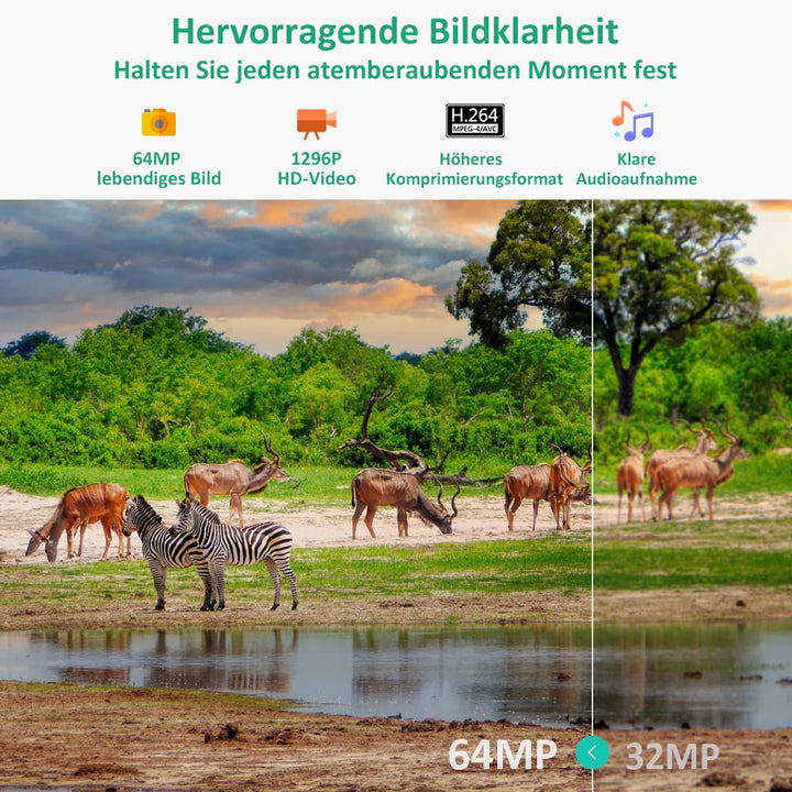 Wildkamera WLAN 64MP 1296P mit No-Glow-Nachtsicht und App-Steuerung - Bild 4