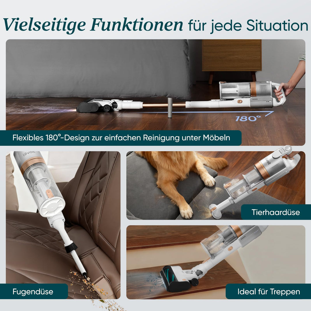 Akku-Staubsauger kabellos Anti-Tangle 75m² 50min Laufzeit Gold - Bild 7
