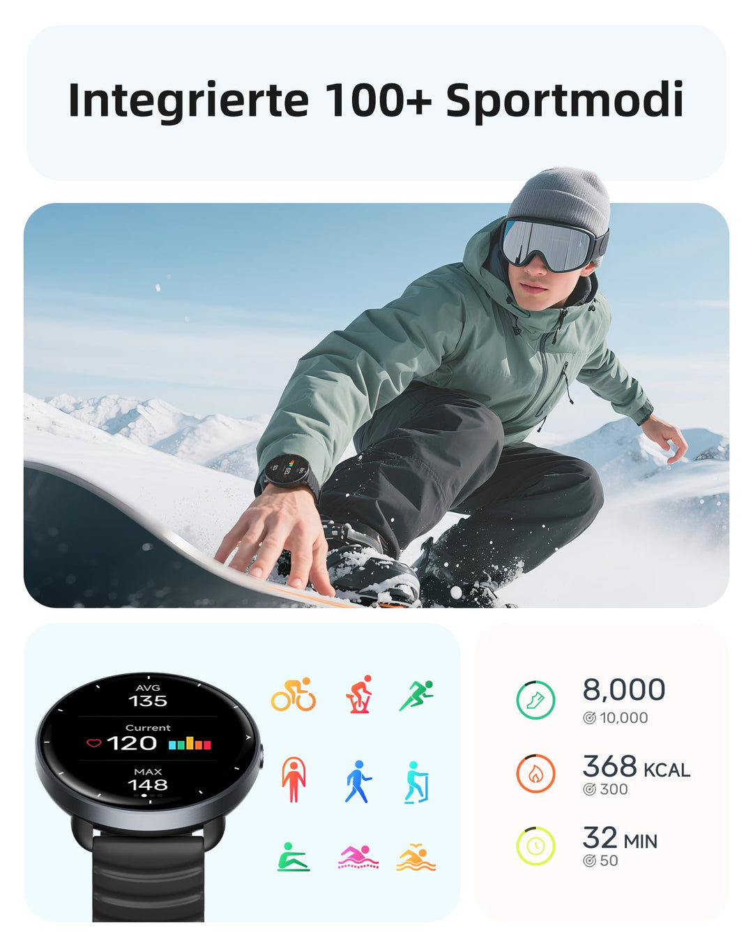 Smartwatch mit GPS und Schwimmtracking 5 ATM wasserdicht AMOLED - Bild 5