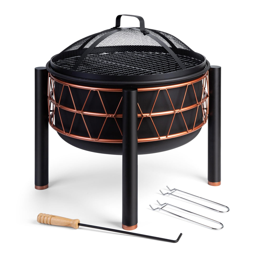 Feuerschale mit Grillrost und Funkenschutz Ø 54 cm Stahl Kupferdesign