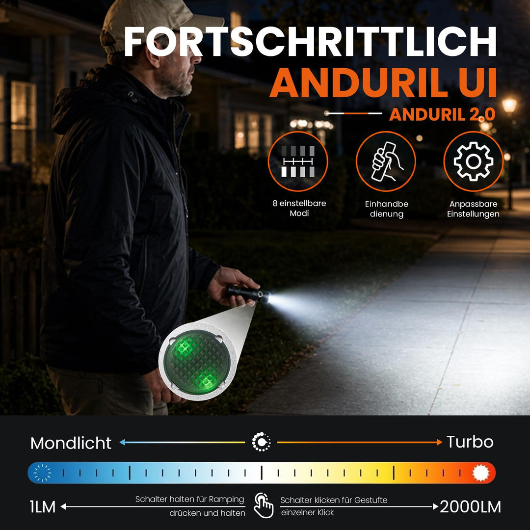 LED Taschenlampe 2000 Lumen USB-C wiederaufladbar IPX8 Outdoor - Bild 3