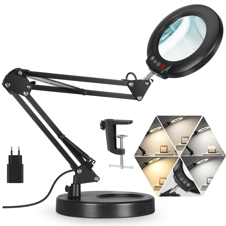 Standlupe mit LED-Licht 12x Vergrösserung 5 Farbmodi für Handwerk