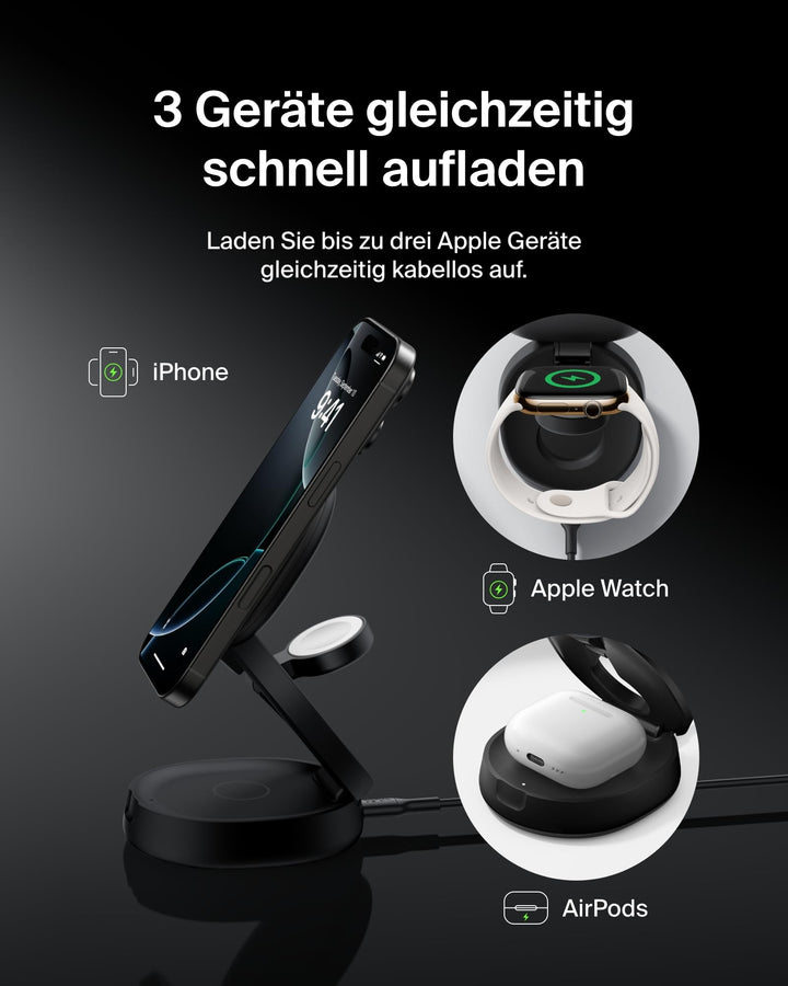 3-in-1 Qi2 Ladestation verstellbar 15W für iPhone Apple Watch AirPods - Bild 2