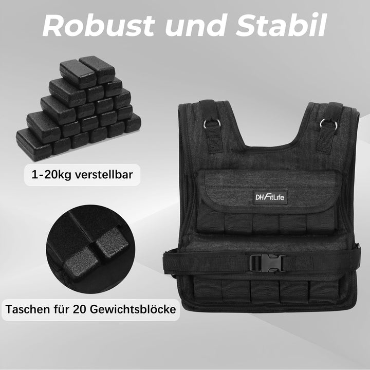 Gewichtsweste 20 kg verstellbar mit 20 Gusseisen-Blöcken - Bild 3