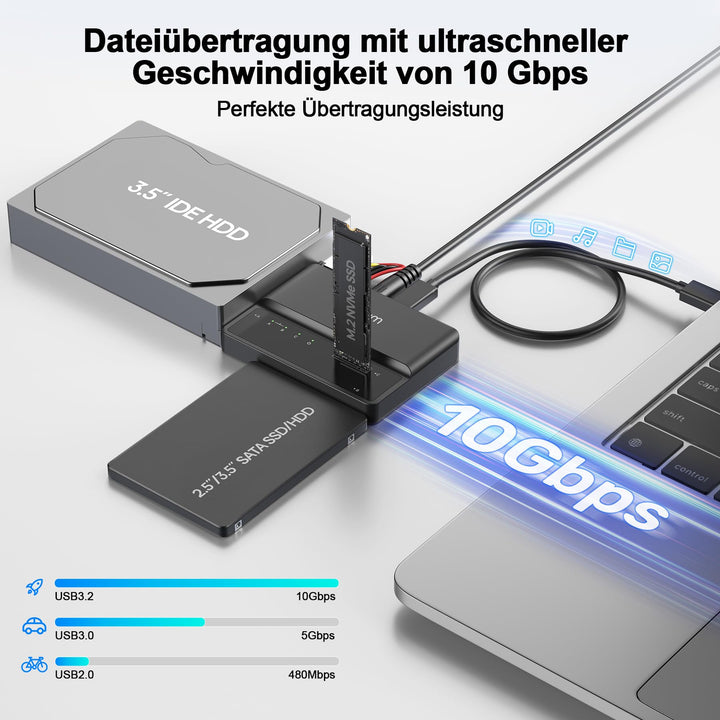 Festplatten Adapter USB 3.0 für IDE SATA M.2 NVMe mit Netzschalter - Bild 2
